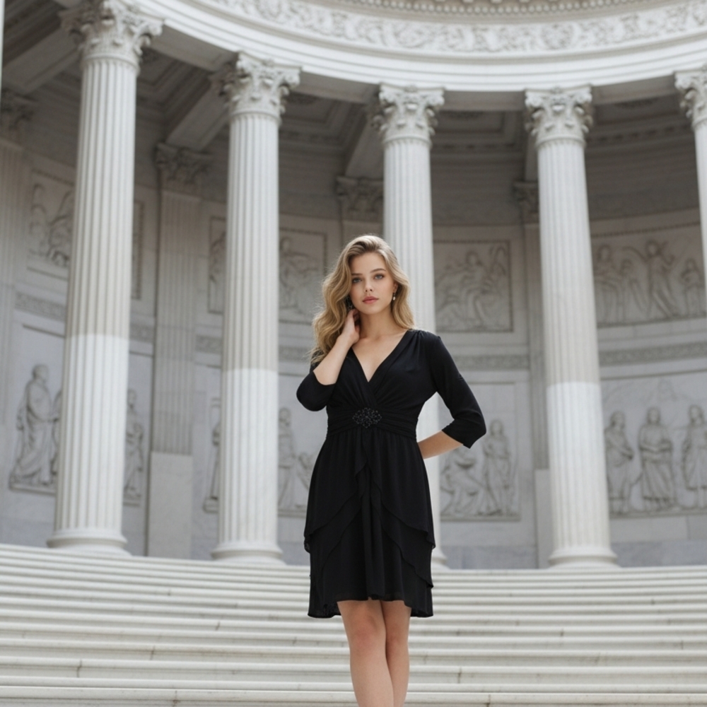 Jones New York Black Long Sleeve Dress with beaded front detail
